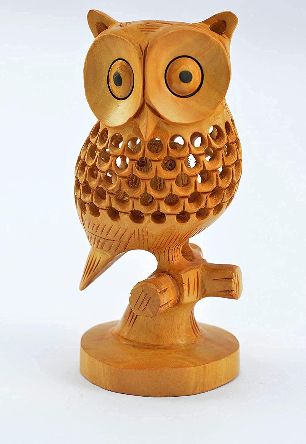 Wooden Handmade Pair of Wooden with Jali Work I Owl Set of 2 Showpiece II Good Luck Wishing Gift Ideal II Table Decor II Car Dashboard II Ullu Set for Home Decor I Lucky Charm - Image 3