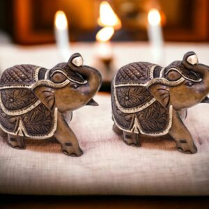 Wooden 3 Inches Antique Charming Elephant Set I Home Decor I Office Decoration Item I Home Decor I Decoration I Lucky Charm I Hathi Set (Set of 2)