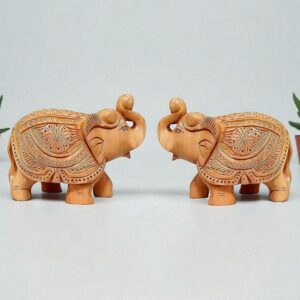 Wooden 3 Inches Carvein Elephant Set I Home Decor I Office Decoration Item I Home Decor I Decoration I Lucky Charm I Hathi Set