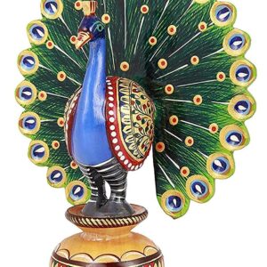 Wooden Dancing Peacock for Home & Office Decor I Living Room I Guest Room I Showpiece I Peacock Statue I Bedroom (6 Inches)