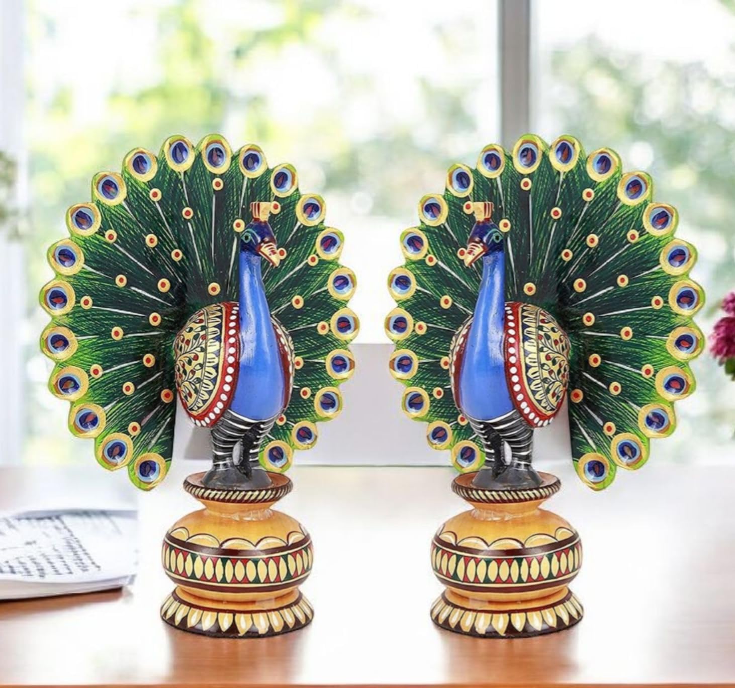 Wooden Dancing Peacock for Home & Office Decor ( Pack Of 2 )